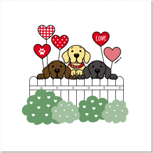 Three Labradors Watching Heart Balloons Posters and Art